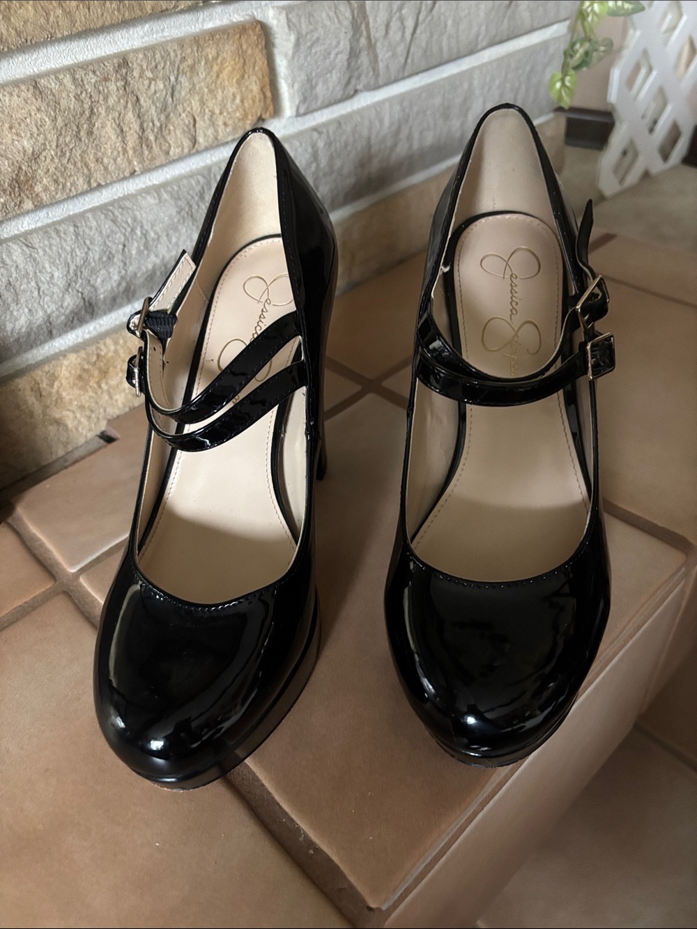 Jessica Simpson JP-Erimma Black Patent Platform Mary Janes - Size 8M - Picture 2 of 12